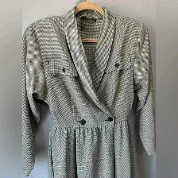 Vintage 80’s business core black houndstooth Strait Lane professional dress-M/L - Picture 6 of 10